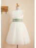 Ivory Satin Tulle Big Bow Flower Sash Flower Girl Dress